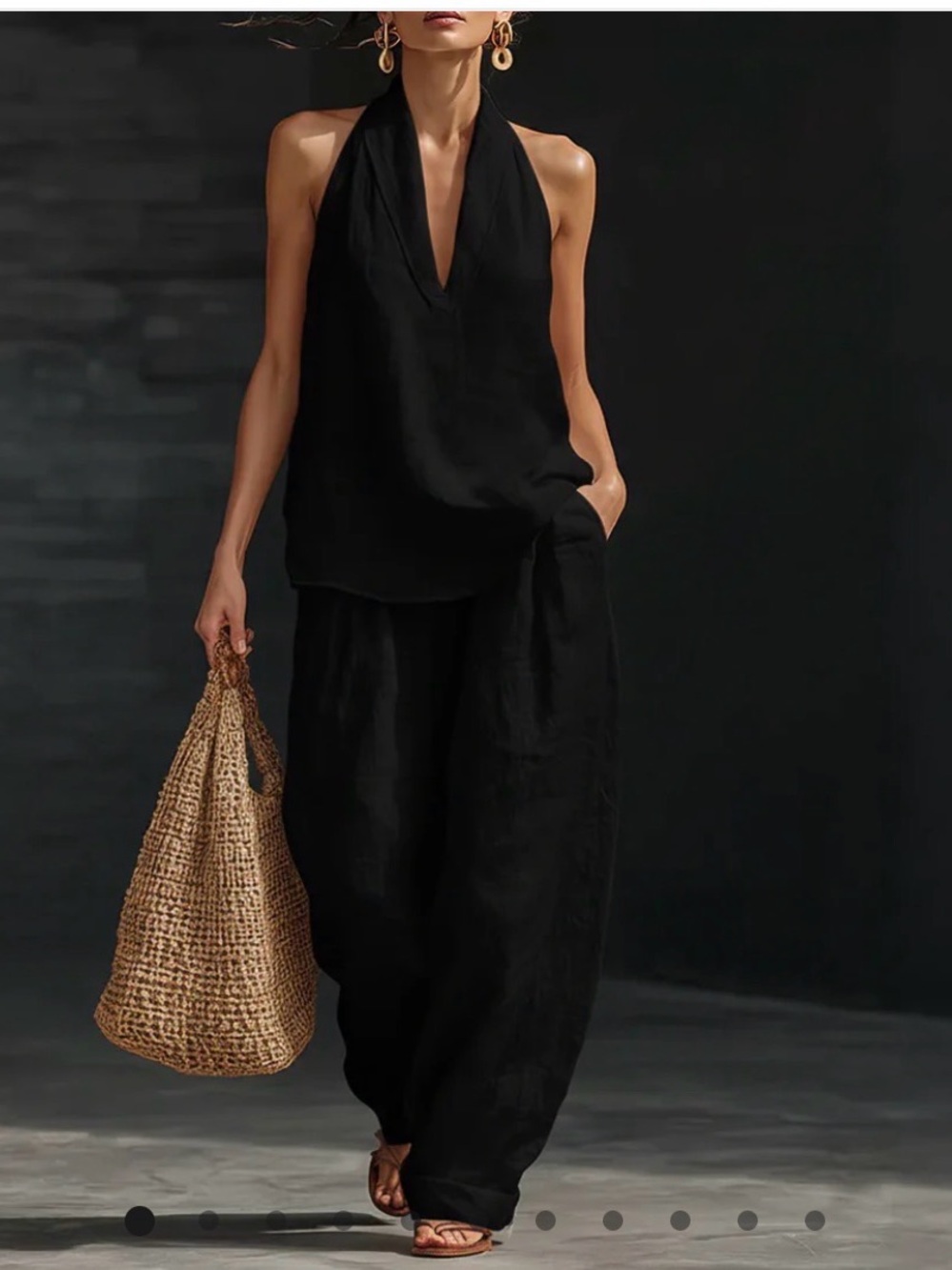NWT Black Halter Neck Wide-Leg Pants Suit